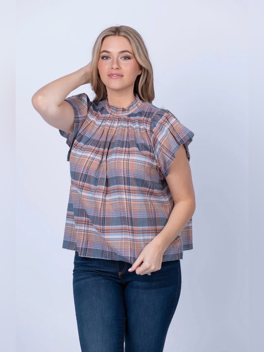 Trovata Birds of Paradis Carla Blouse Shirt, Eclipse Plaid, Small